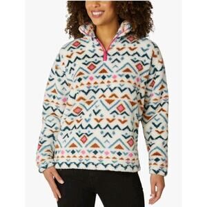 Eddie Bauer White Colorful Geometric Fleece Plush 1/4 Zip Pullover Jacket Size M